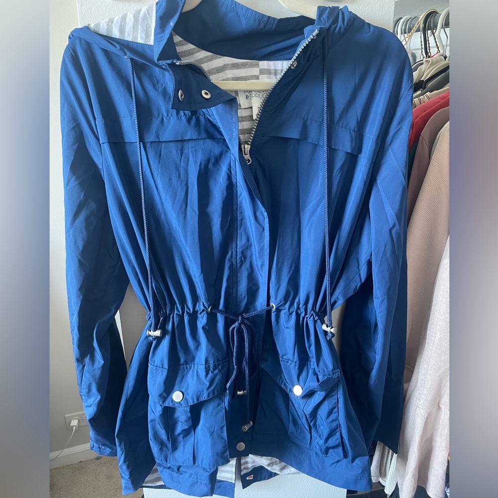 Blue Mid-Length Rain Jacket